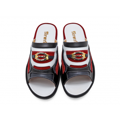 Men Sandals SKF-37 Black-Navy-White Nappa-Red Suede (เหลดใหม่ปีกโค้ง)
